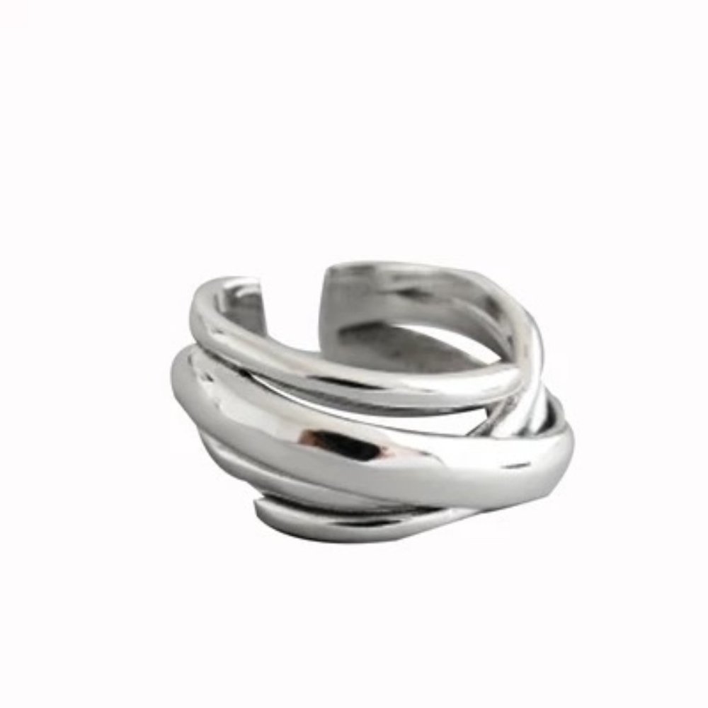 14k Gold Intertwined Ring Band Sterling Silver - Picture 1 of 10